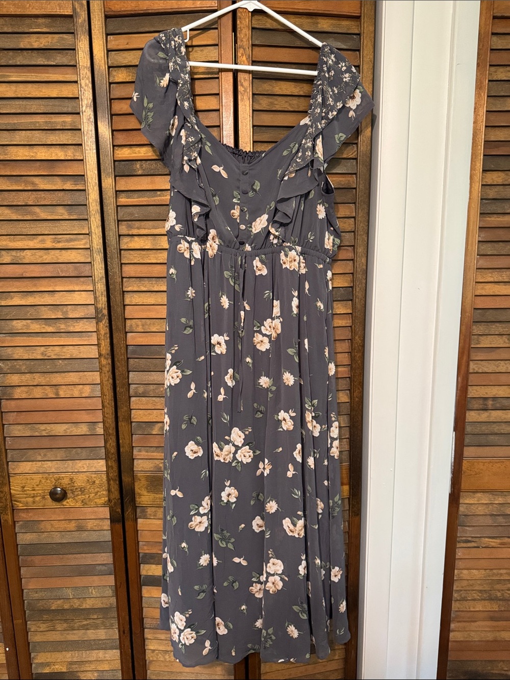 torrid Charcoal Midi Dress with Cream Floral Print